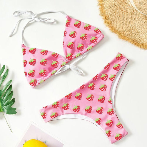 Damen Triangel-Bikini mit fruchtigen Erdbeerprint R&B