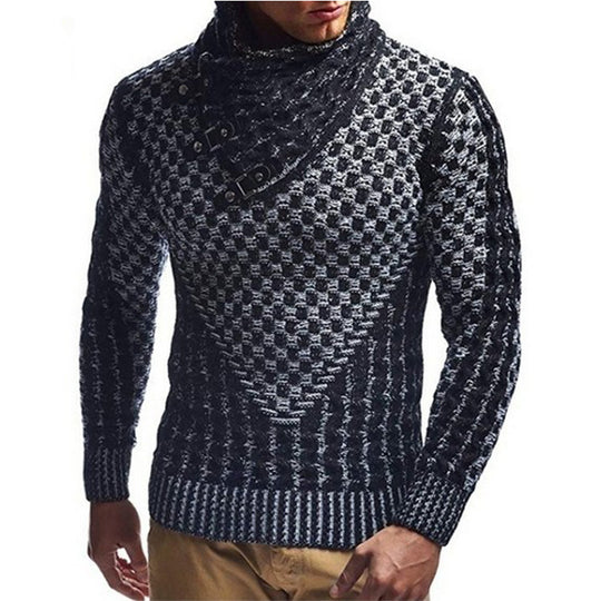 Herren Strickpullover mit innovativem Hohem Kragen und strukturiertem Muster R&B