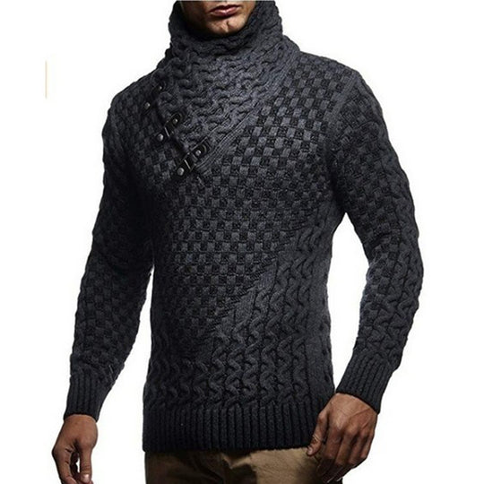 Herren Strickpullover mit hohem Kragen und strukturiertem Zopfmuster R&B