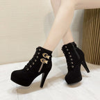 Damen Fashionable High-Heel Stiefeletten mit Dekorativen Schnallen und Reißverschluss R&B