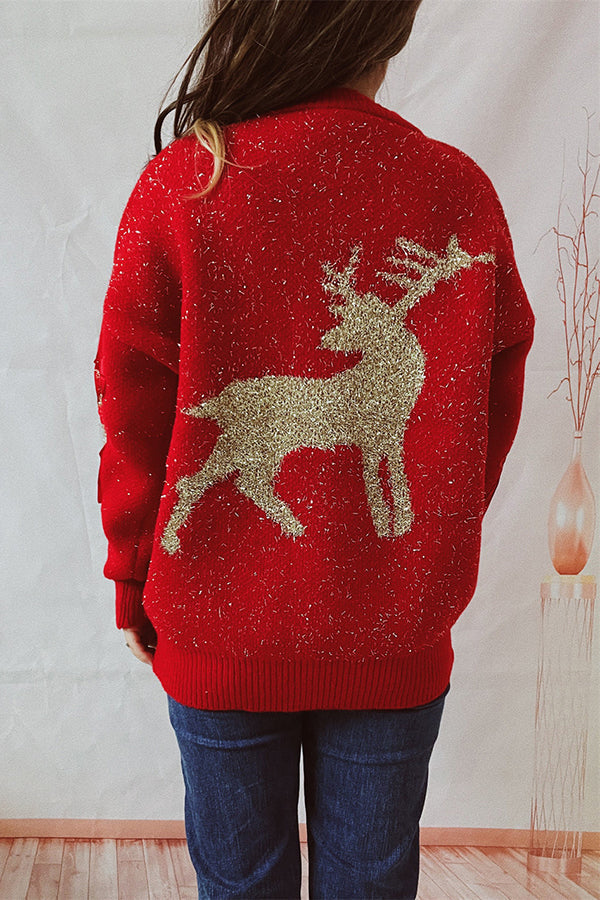 R&B | Weihnachtsmuster Gestrickter Rundhalsausschnitt Langarmpullover