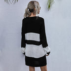 Damen Oversize-Strickkleid mit modischem Streifenmuster