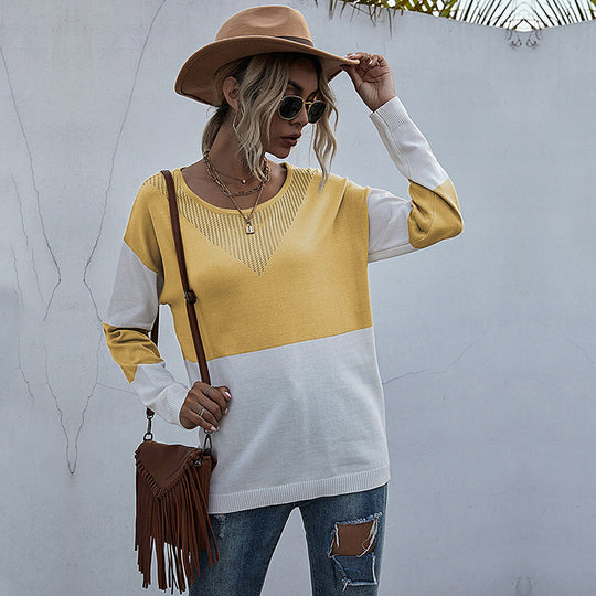 Damen Strickpullover mit modischem V-Ausschnitt und strukturiertem Muster R&B