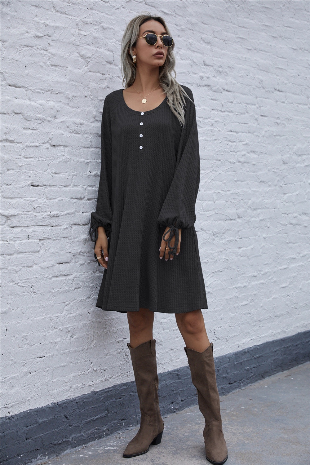 Damen lässiges Waffel-Pulloverkleid R&B