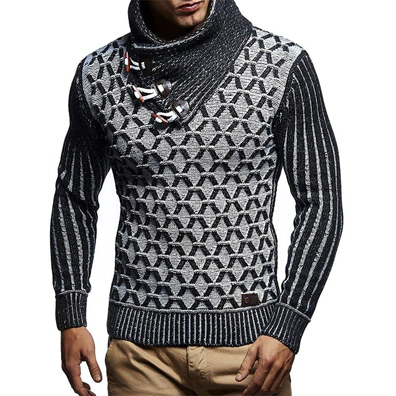 Herren Strickpullover mit hohem Kragen und innovativem Strukturdesign R&B