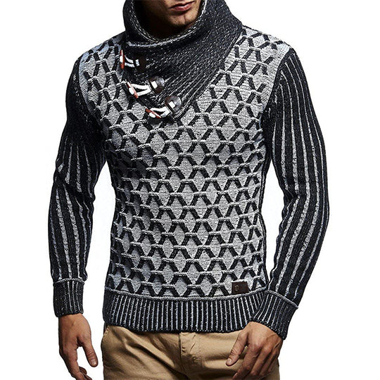 Herren Strickpullover mit hohem Kragen und innovativem Strukturdesign R&B