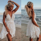 Damen Strandkleid mit floralem Spitzenmuster und tiefem V-Ausschnitt R&B