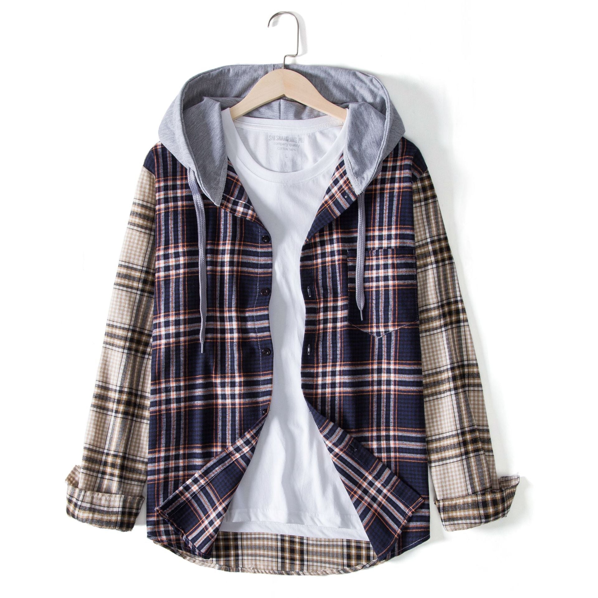 Herren Karohemdjacke mit integrierter Kapuze und bequemer Passform