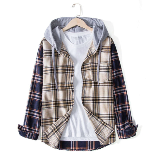 Herren Karohemdjacke mit integrierter Kapuze und bequemer Passform R&B