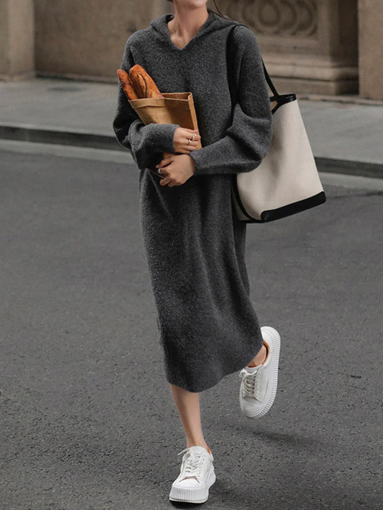 R&B | Woll - Kapuzen - Strick - Midi - Kleid