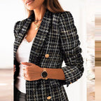 Damen modischer Tweedblazer mit doppelter Knopfleiste und Schulterpolstern R&B
