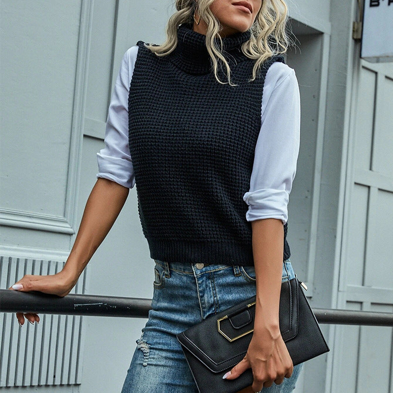 Damen Strickpullover mit hohem Stehkragen und strukturiertem Muster R&B