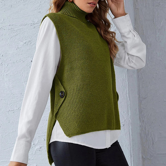 Damen Strickweste mit Stehkragen und Knopfdetails R&B