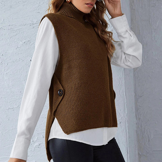 Damen Strickweste mit Stehkragen und Knopfdetails R&B