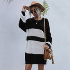 Damen Oversize-Strickkleid mit modischem Streifenmuster