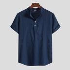 Herren Kurzarm Hemd mit Stehkragen und Knopfdetails