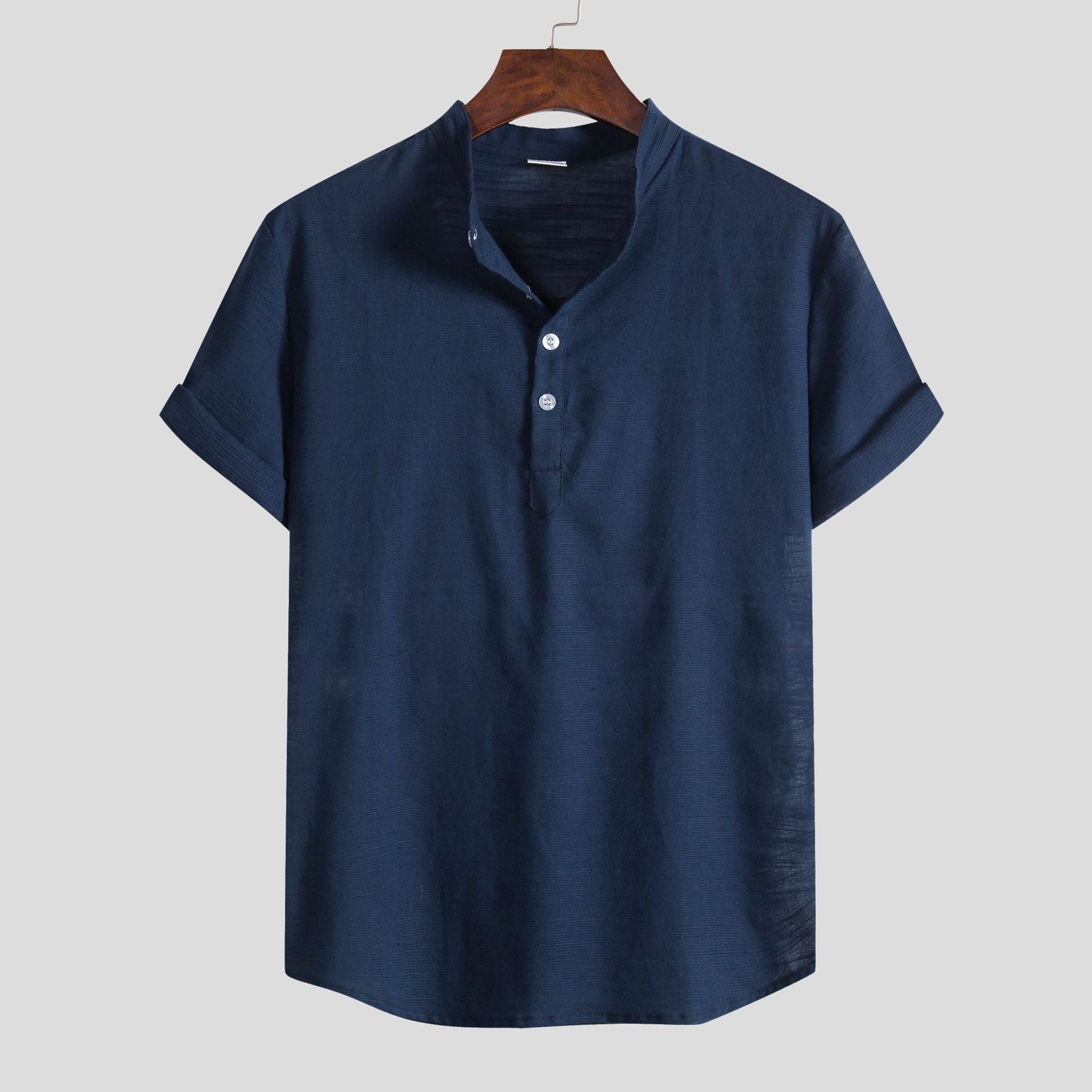 Herren Kurzarm Hemd mit Stehkragen und Knopfdetails