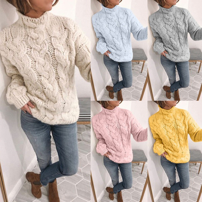 Damen Grobstrickpullover mit Kunststrickmuster und hohem Kragen R&B