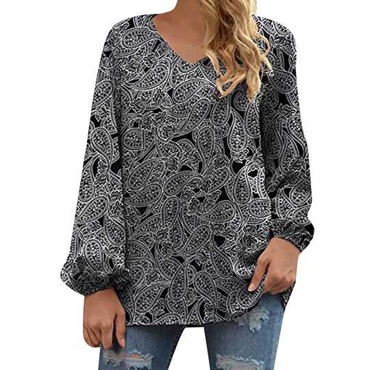 Damen Satin-Bluse mit elegantem V-Ausschnitt und ballonförmigen Ärmeln R&B