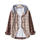 Herren Flanellhemdjacke mit integrierter Kapuze und modernem Karomuster