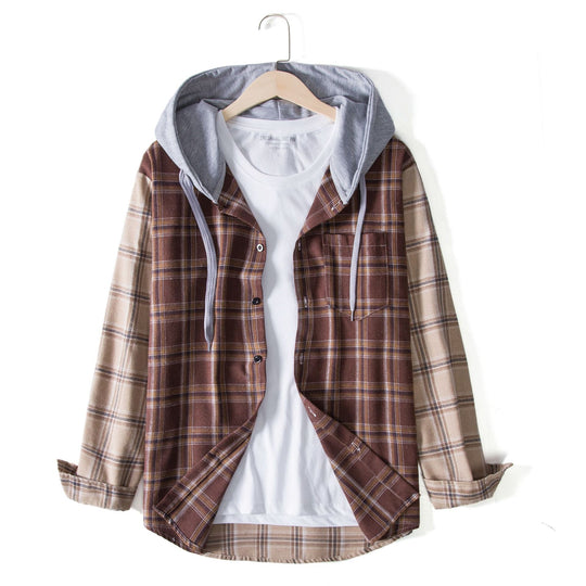 Herren Flanellhemdjacke mit integrierter Kapuze und modernem Karomuster R&B