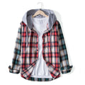 Damen Flanellhemdjacke mit Kapuze und Karomuster