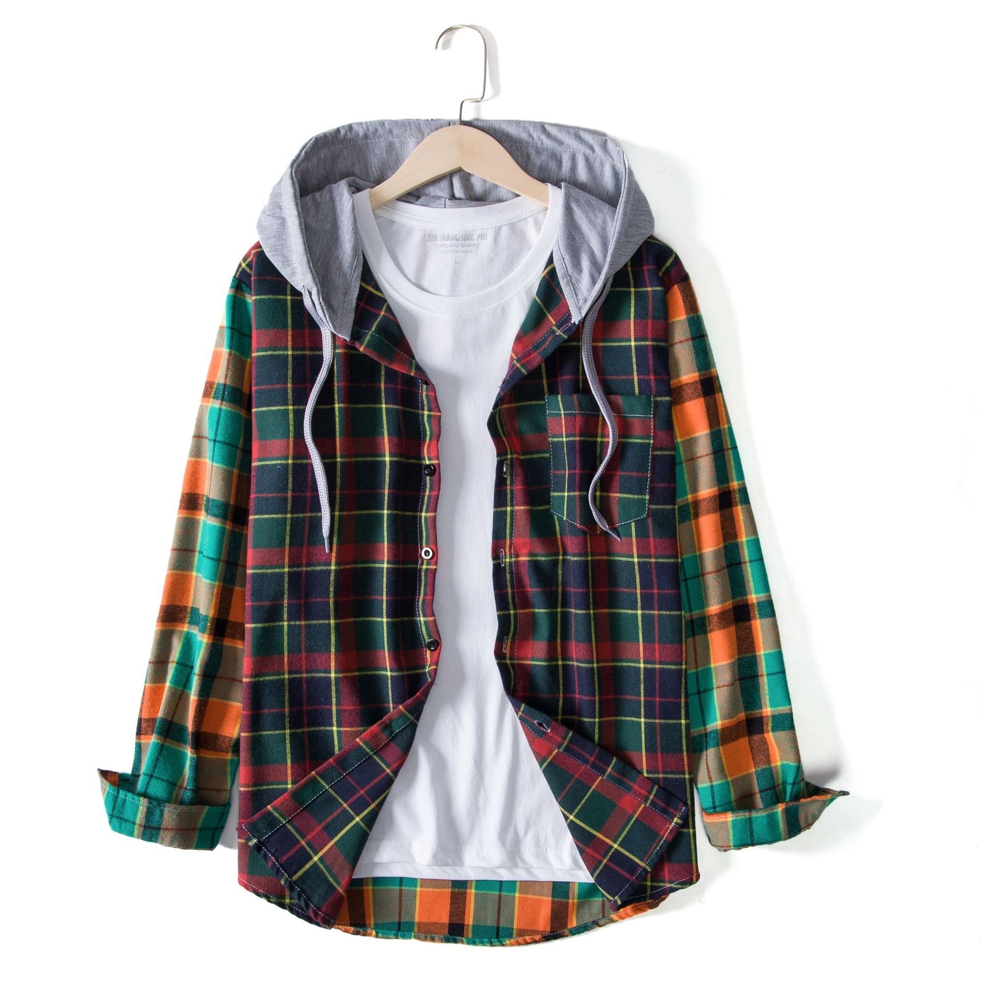 Herren Karohemdjacke mit integrierter Kapuze