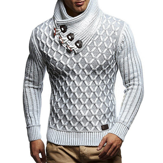 Herren Strickpullover mit hohem Kragen und innovativem Strukturdesign R&B