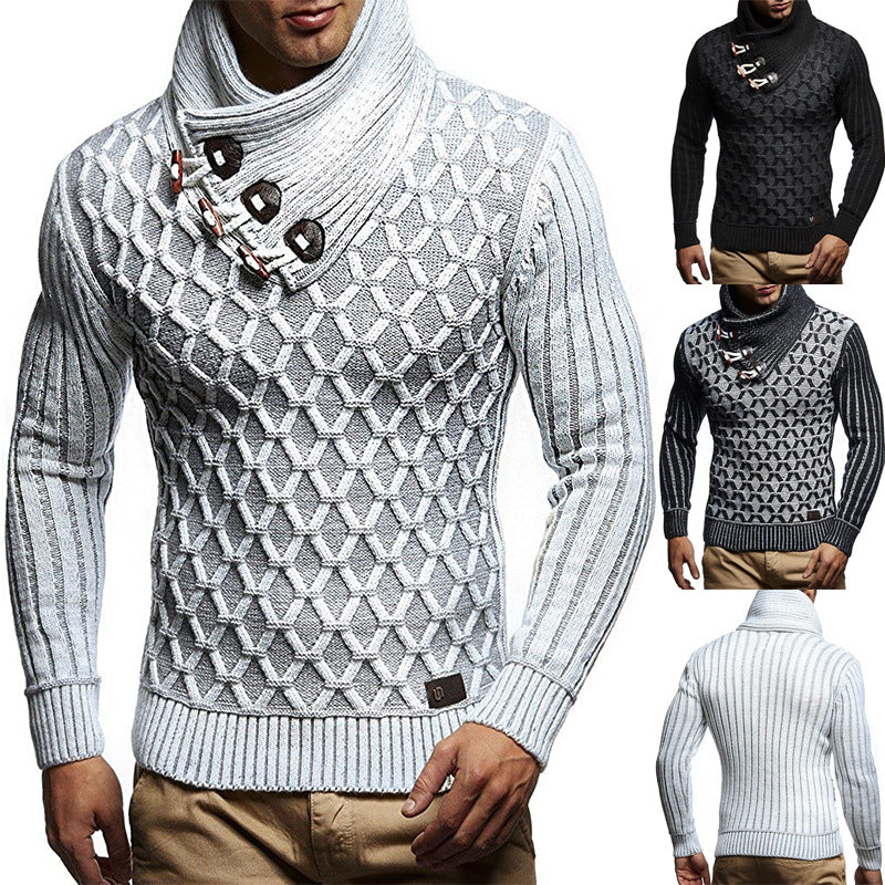 Herren Strickpullover mit hohem Kragen und innovativem Strukturdesign R&B