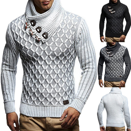 Herren Strickpullover mit hohem Kragen und innovativem Strukturdesign R&B