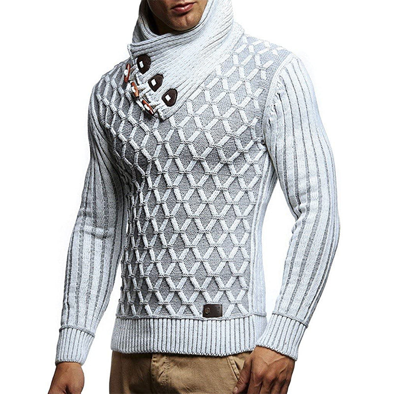 Herren Strickpullover mit hohem Kragen und innovativem Strukturdesign R&B