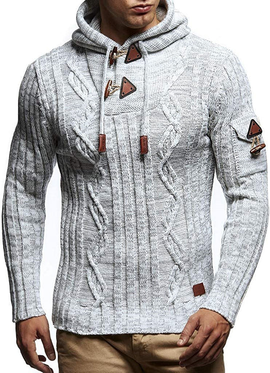 Herren Strickpullover mit Kapuze und hochwertiger Struktur R&B