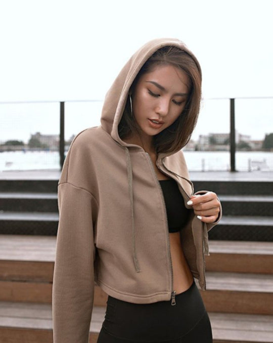 Damen cropped Kapuzenjacke mit sportlichem Schnitt R&B
