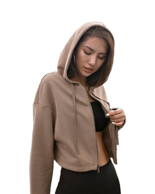 Damen cropped Kapuzenjacke mit sportlichem Schnitt R&B