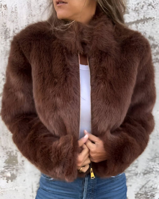 R&B | Hochkragen Reißverschluss Flauschige Jacke