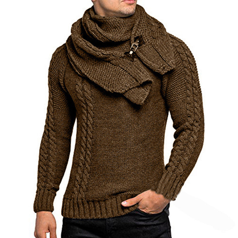 Herren Strickpullover mit elegantem Zopfmuster und modischem Schal R&B