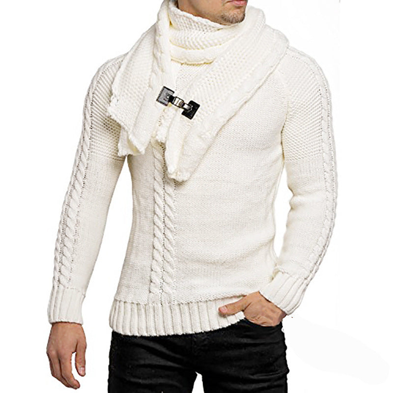 Herren Strickpullover mit elegantem Zopfmuster und modischem Schal R&B