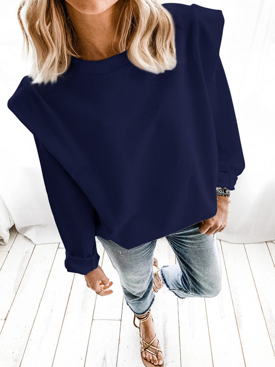 Damen Oversize Pullover mit lässigen Puffärmeln und komfortablem Rundhalsausschnitt R&B