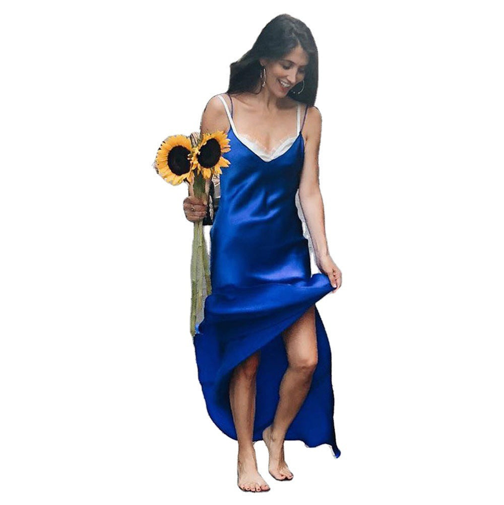 Damen Elegantes Maxikleid mit schmalen Spaghetti-Trägern und fließendem Schnitt R&B