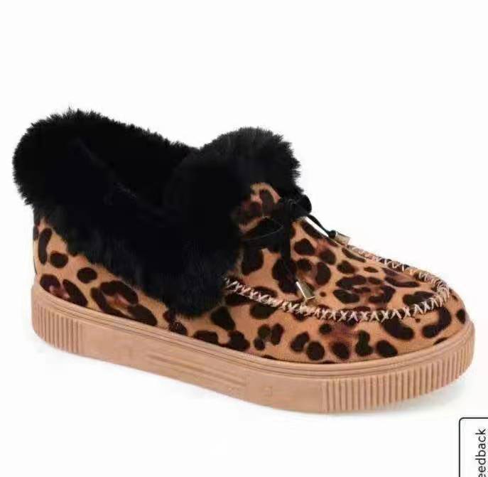 Damen Hausschuhe mit Leopardenmuster und Kunstfell R&B