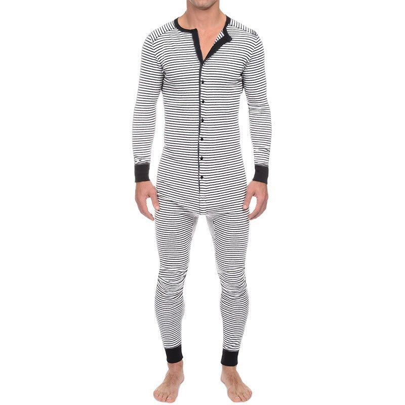 Herren Langarm Schlafanzugset mit komfortablem Knopfdesign R&B