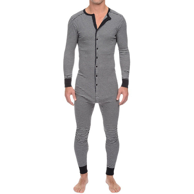 Herren Langarm Schlafanzugset mit komfortablem Knopfdesign R&B