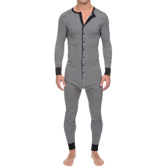 Herren Langarm Schlafanzugset mit komfortablem Knopfdesign R&B