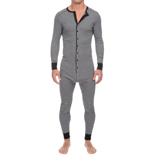 Herren Langarm Schlafanzugset mit komfortablem Knopfdesign R&B