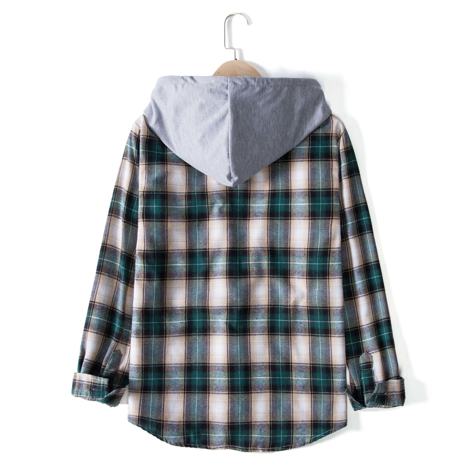 Damen Flanellhemdjacke mit Kapuze und Karomuster