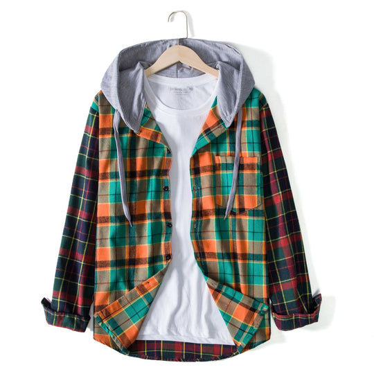 Herren Karohemdjacke mit integrierter Kapuze R&B