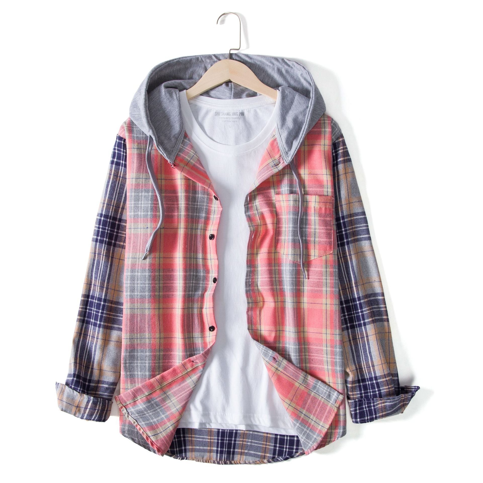 Damen Flanellhemd mit Kapuze und praktischem Design