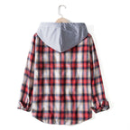 Damen Flanellhemdjacke mit Kapuze und Karomuster
