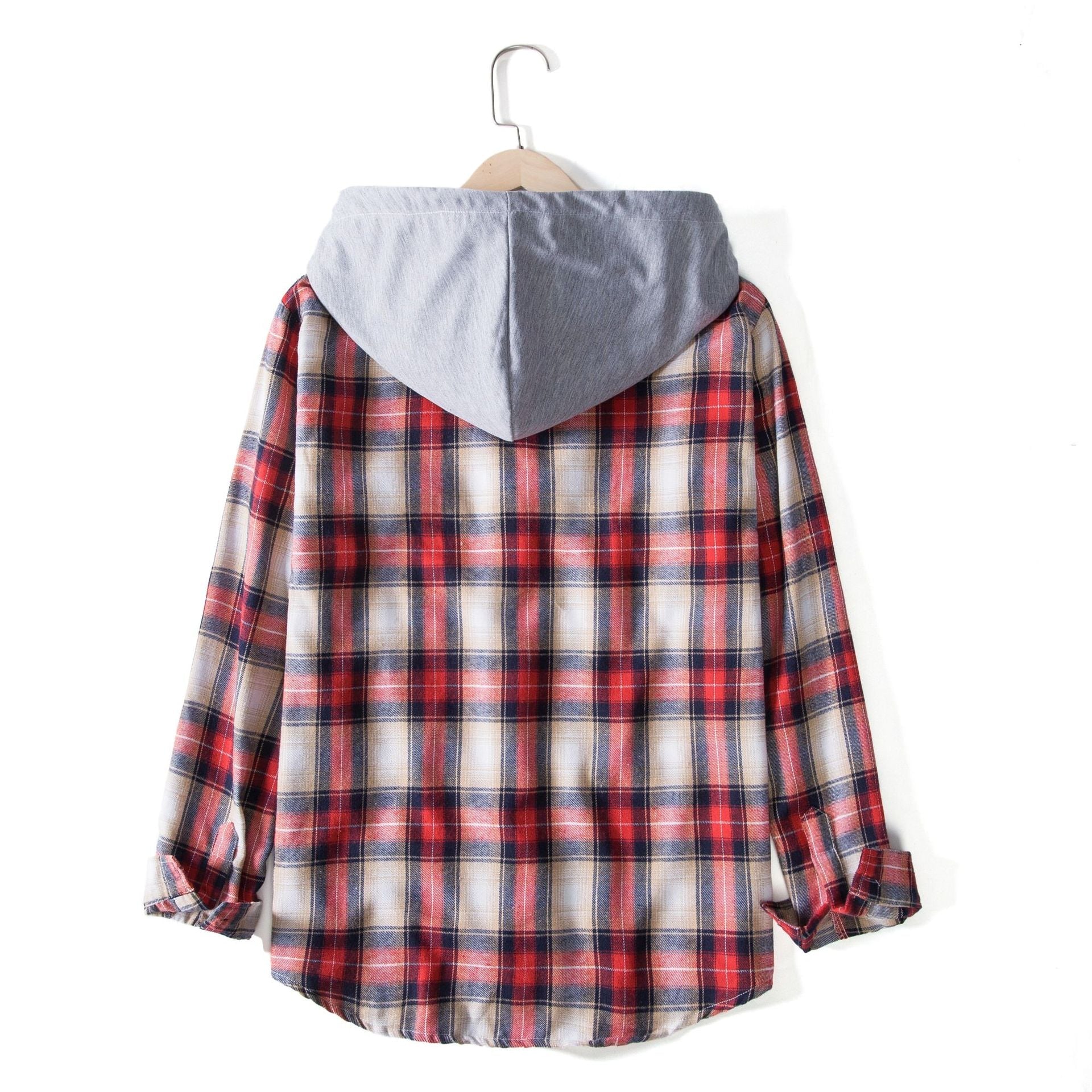 Damen Flanellhemdjacke mit Kapuze und Karomuster