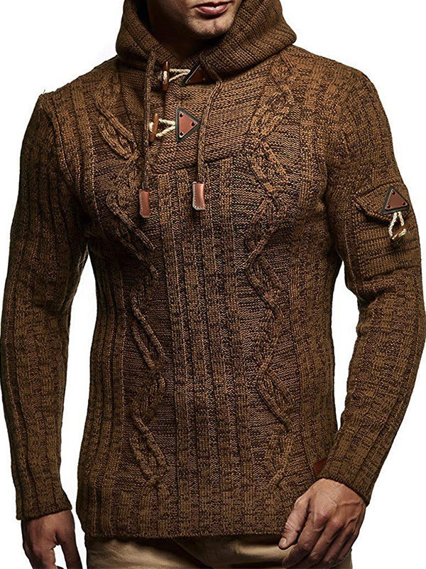Herren Strickpullover mit Kapuze und hochwertiger Struktur R&B